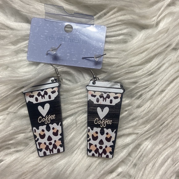 Love Coffee Leopard Print Wooden Dangle Earrings - Picture 3 of 3